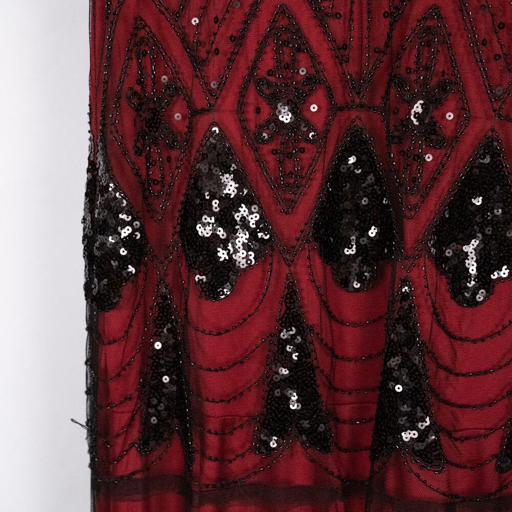 Whimsigoth Dark Fairy Maxi Dress MEDIUM Red Black Netting Beaded Sequins Sheer - Picture 6 of 8
